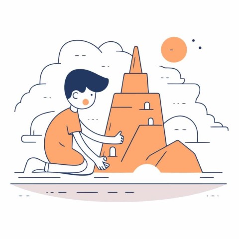 Vector illustration of a man sitting at the top of the sand cast