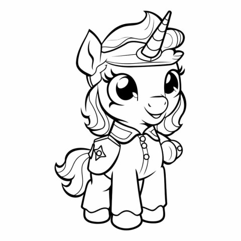 Cute unicorn - black and white vector illustration for coloring