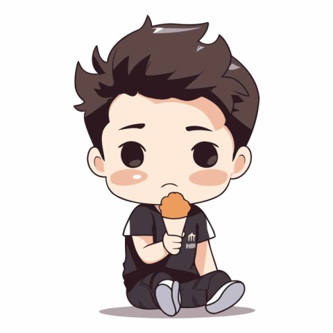 cute little boy eating ice cream cartoon vector illustration gra