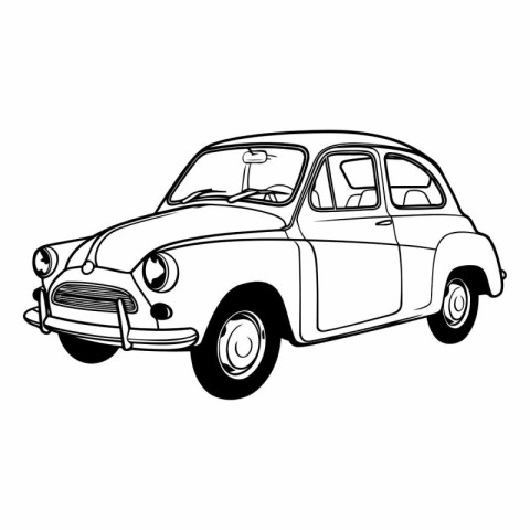 Retro car isolated on white background. Hand drawn vector illust