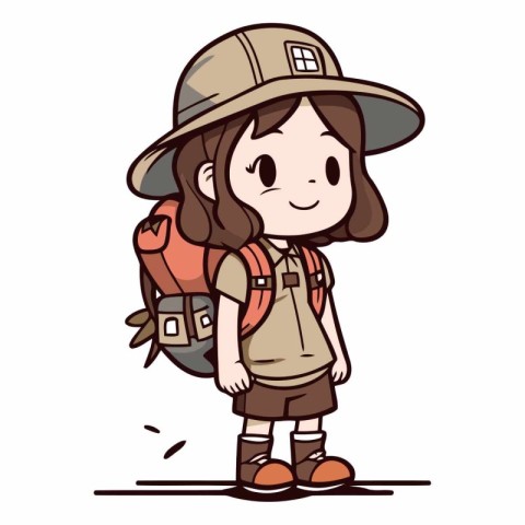 Cute girl wearing safari hat and backpack.