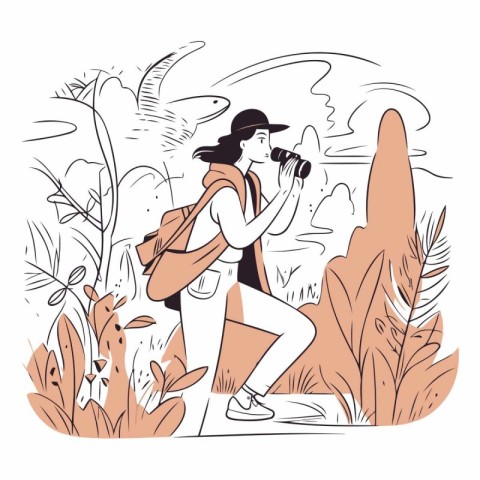 Vector illustration of a girl with a backpack on the background