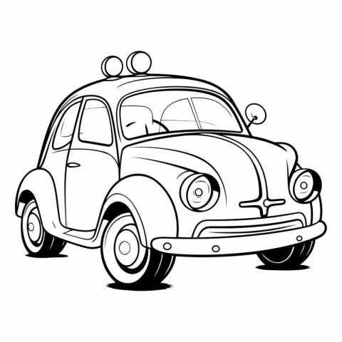 Retro car. Hand drawn vector illustration isolated on white back