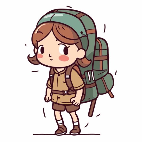 Illustration of a Kid Boy Hiking with Backpack. Vector