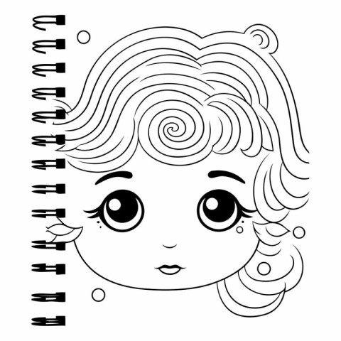 Vector coloring page for kids. Cute cartoon girl with curly hair