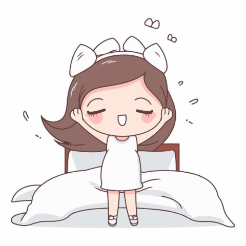 cute little girl sleeping in the bed cartoon vector illustration