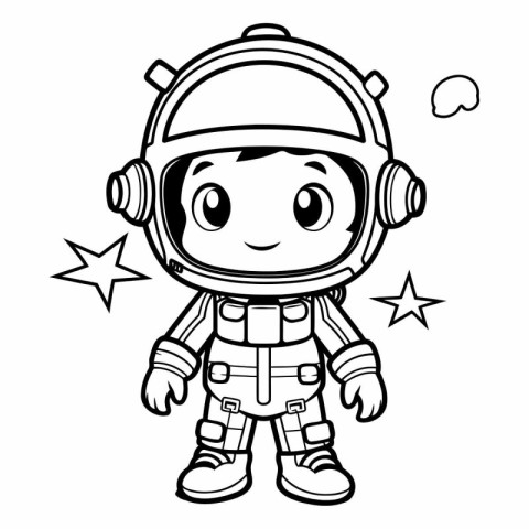 Outlined Astronaut Boy Cartoon Mascot Character Vector Illustrat