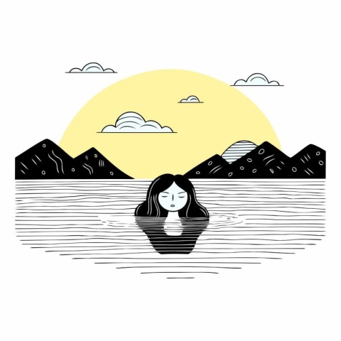 Vector illustration of a girl on the background of mountains and