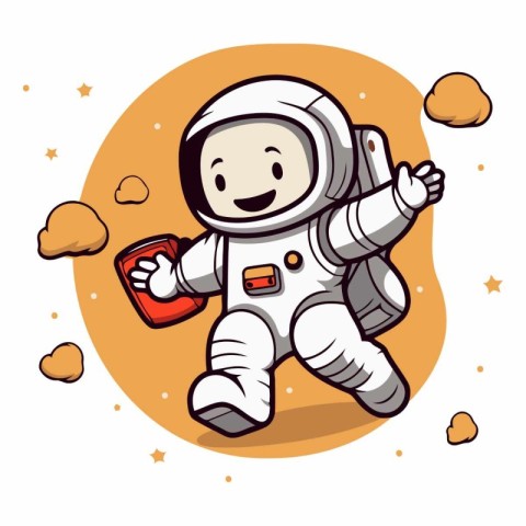 Astronaut running with a phone in his hand.