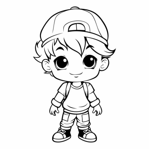 Black and White Cartoon Illustration of Cute Baby Boy in Safety