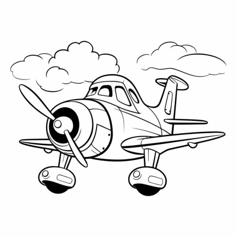 Military airplane in the clouds. Coloring book for children