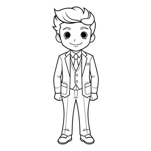 cute boy in suit cartoon vector illustration graphic design vect