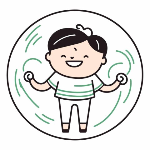 Vector illustration of a cute little girl in a circle with a hap