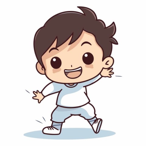 Boy running cartoon vector illustration. Cute little boy cartoon