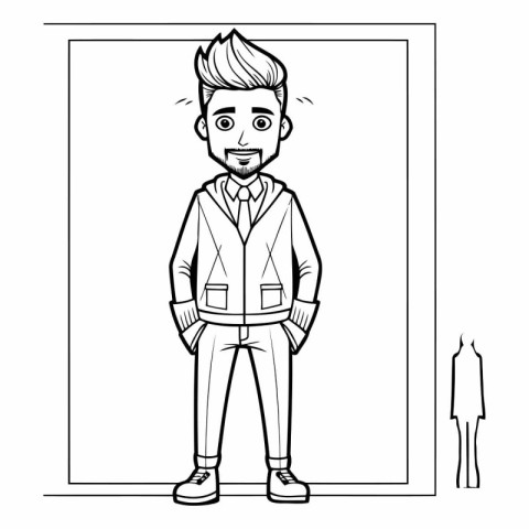 Hipster man cartoon in black and white vector illustration graph