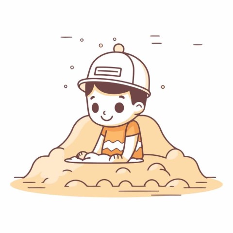 Illustration of a Cute Little Boy Playing Sand in the Desert