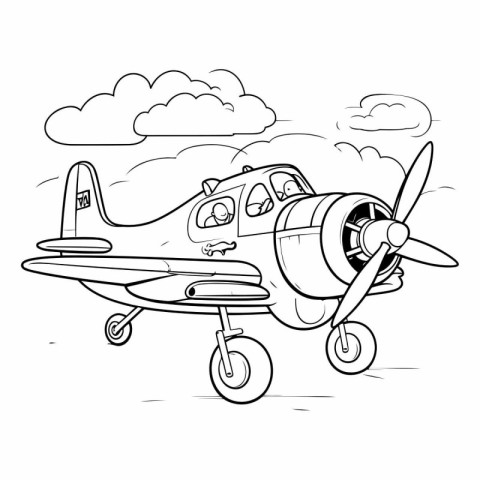 Vector illustration of an old airplane. Coloring book for childr