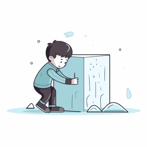 Illustration of a Kid Boy Playing with Ice Cubes in Winter