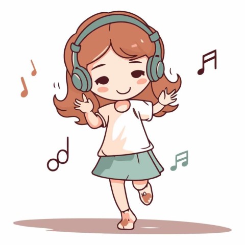 Cute little girl listening to music with headphones.