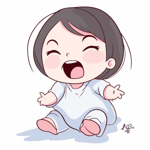 Illustration of a Baby Girl Wearing a White T-shirt