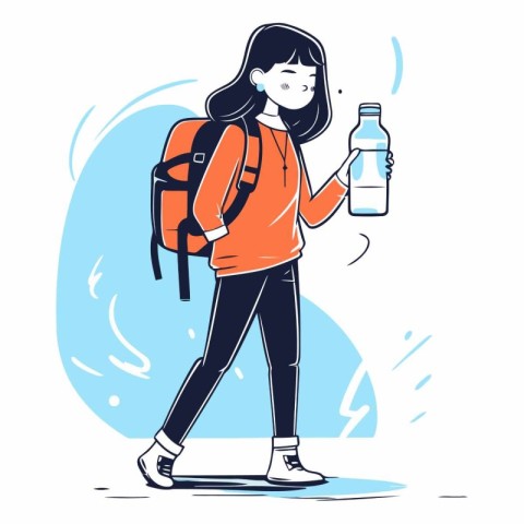 Young woman with a backpack and a bottle of water.