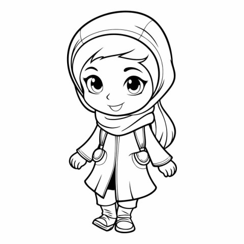 Cute cartoon muslim girl for coloring book.