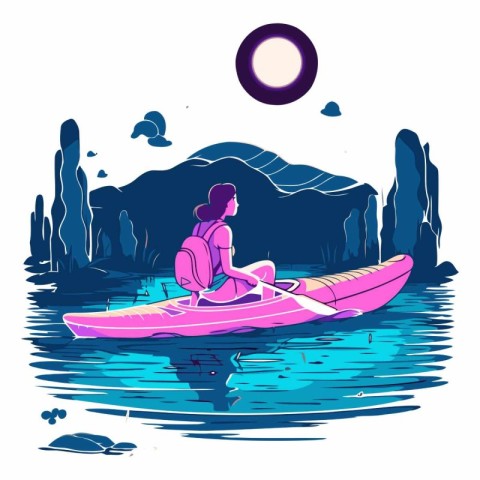 Young woman paddling a kayak on a lake.