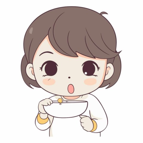 Illustration of a Cute Girl Holding a Bowl of Food.