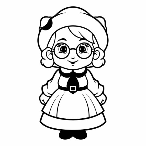 Cute little girl in a traditional costume for coloring book