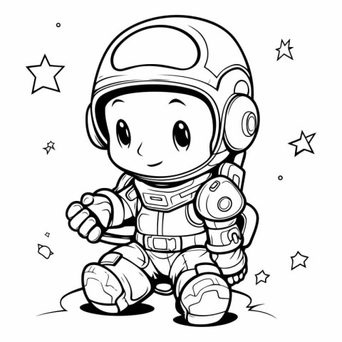 Cute astronaut in space suit for coloring book.