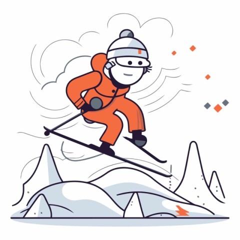 Snowboarder sliding down a mountain. Flat style vector illustrat