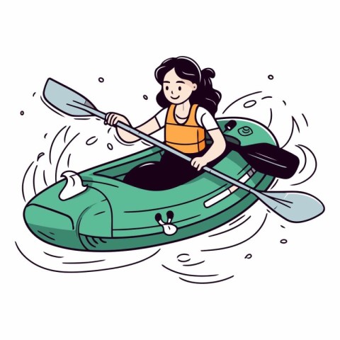 Illustration of a woman paddling a kayak.