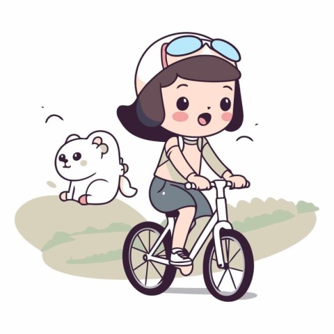 Girl riding a bike with a teddy bear.