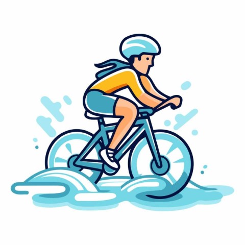 Cyclist riding bicycle on water. flat style vector illustration.