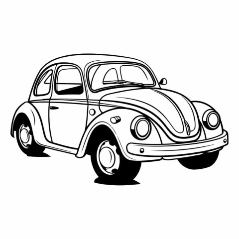 Retro car icon in black and white colors isolated vector illustr