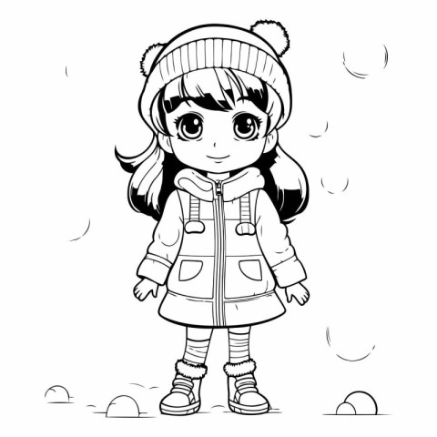 Cute little girl in winter clothes. Black and white.