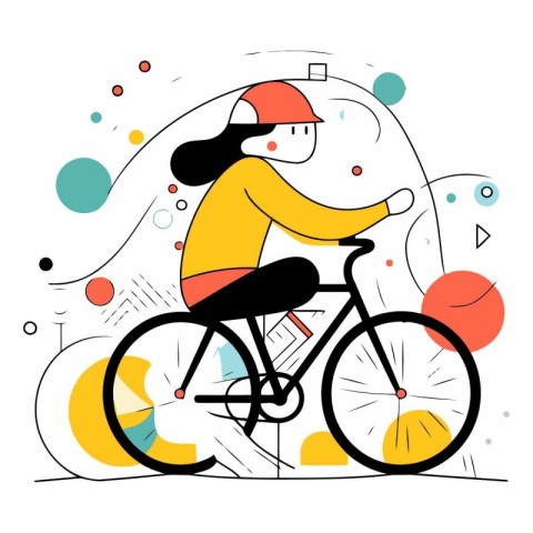 Vector illustration of a girl riding a bicycle on a background o