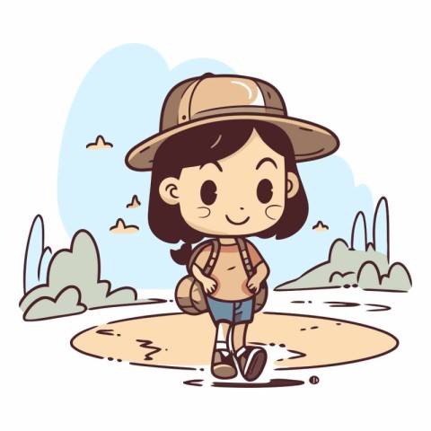 Cute cartoon little girl in safari outfit.