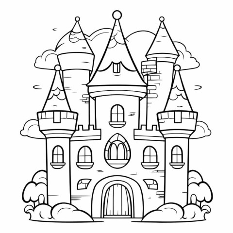 Coloring Page Outline Of Fairytale Castle Vector Illustration.