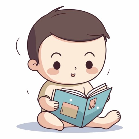 cute little baby boy reading book vector illustration eps 10.