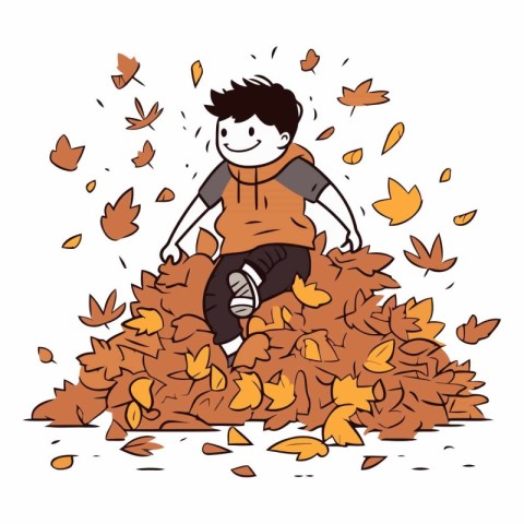 Boy running in autumn leaves of a boy running in autumn leaves.