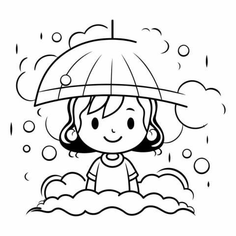 Coloring book for children: little girl with an umbrella in the