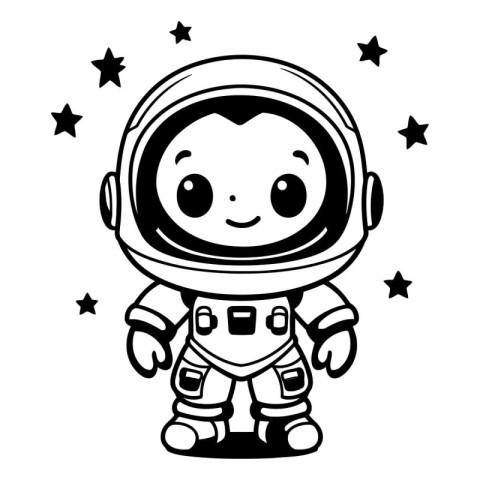 Cute cartoon astronaut in space suit with stars.