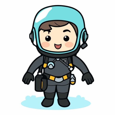 Boy Astronaut Wearing Spacesuit - Cartoon Character Vector Illus