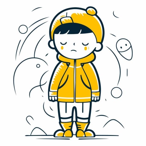 Cute little boy in winter clothes. Flat style.