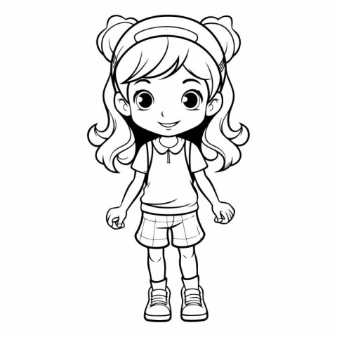 Cute Little Girl Cartoon Mascot Character Vector Illustration.