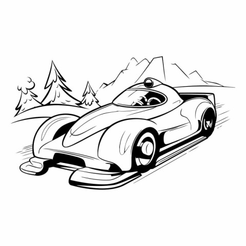 Vector illustration of a sports car in the mountains on a white