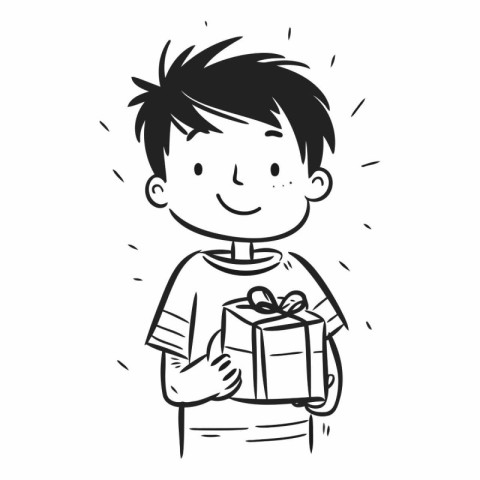 Illustration of a boy holding a gift box on white background.