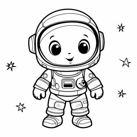 Cute astronaut boy in space suit for coloring book.