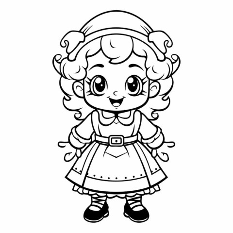 Coloring Page Outline Of a Cute Little Pirate Girl Vector